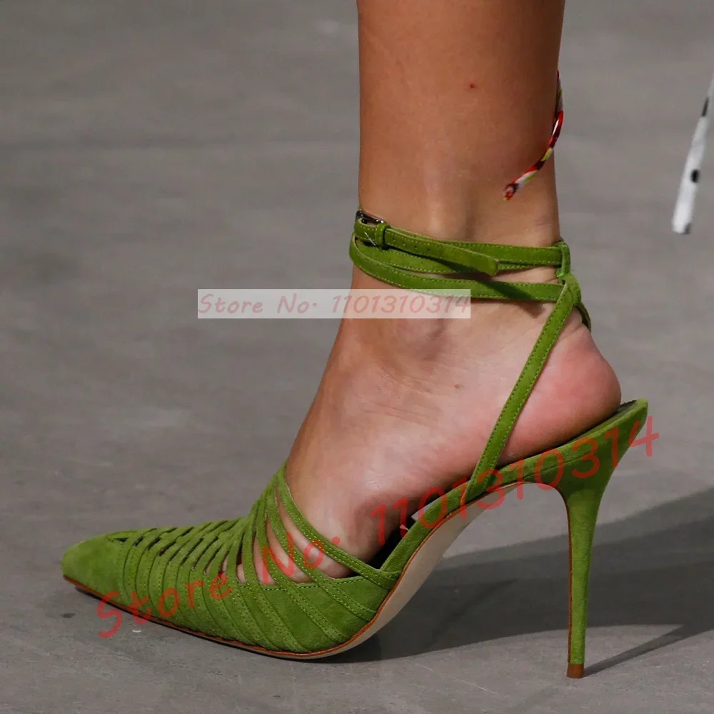 Crossfit Outfit - Green Vegan Suede Strappy Sandals Ladies